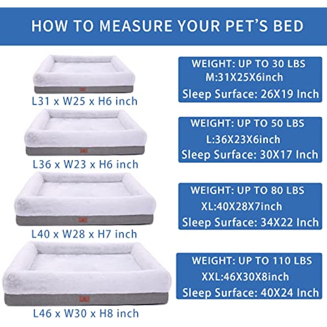 Rusefar Orthopedic Dog Bed, Large/Medium, Waterproof Liner & Washable Cover, For Crates & Couches