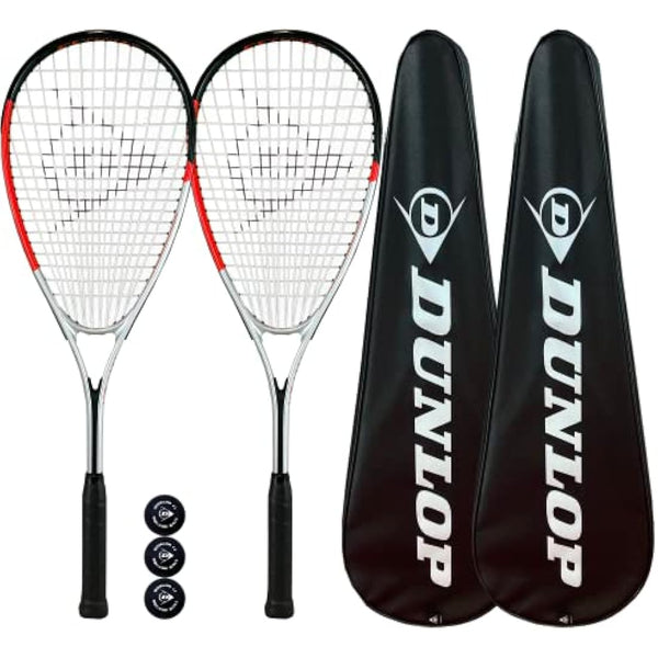 Dunlop Assassin Biotec X-Lite Squash Rackets x 2 + Covers (2) + 3 Squash Balls