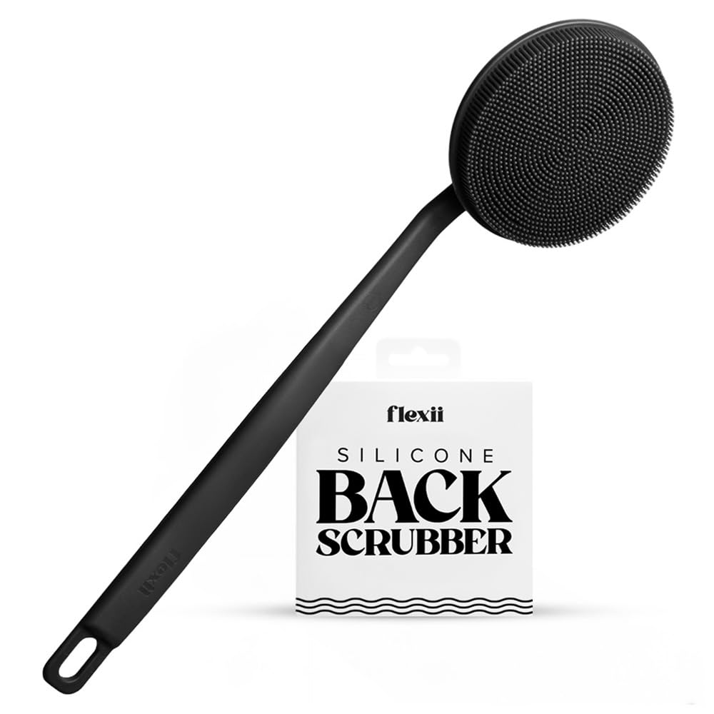 flexii? Silicone Back Scrubber ? Premium Extra-Long Handle Back Brush for Shower, Exfoliating Silicone Scrubber, Deep Clean Body Scrubber & Durable