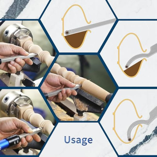 DEEFIINE Carbide Tipped Wood Lathe Turning Tools Set, Lathe Rougher Finisher Swan Neck Hollowing Tools and Interchangeable Soft Grip Handle with Diamond Round Square Carbide Inserts