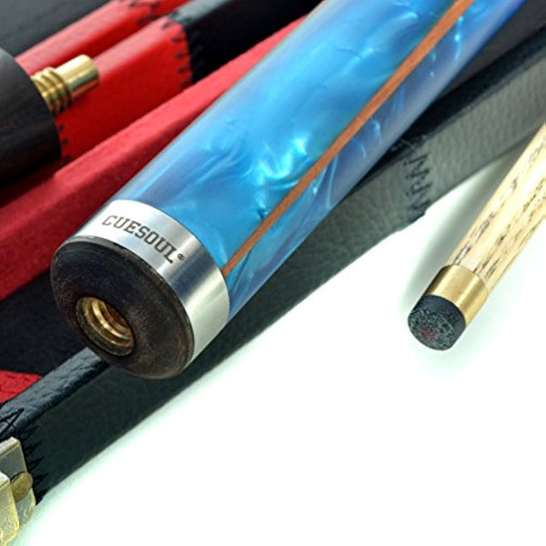 CUESOUL 57" Hand-Spliced 3/4 Jointed Snooker Cue with 2 Extensions Packed in Leatherette Cue Case