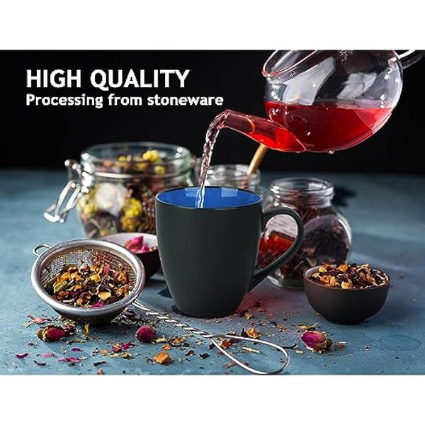 MIAMIO - 6 x 350 ml Stoneware Coffee Mug/Cup Set - Le Papillon Collection (Blue)