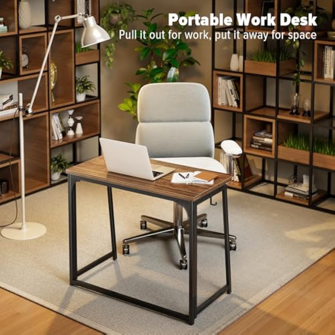 WOHOMO Folding Computer Desk,Small Writing Desk 80cm,Space-Saving Foldable Laptop Table Writing Workstation for Home Office,Easy Assembly,Rustic Walnut