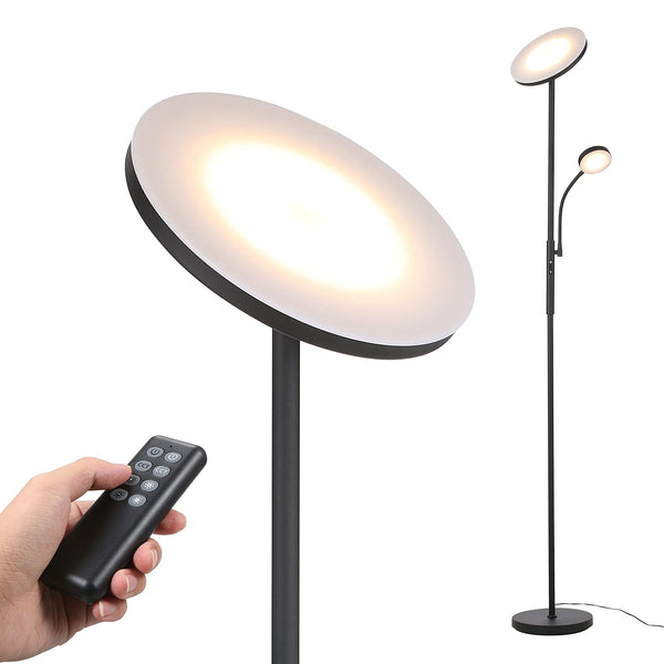 Tomshine Led Uplighter Floor Lamps Dimmable Rotatable 2 Lights for Living Room with Remote 4 Color Temperatures Standing Lamp 27W Main 7W Side Reading