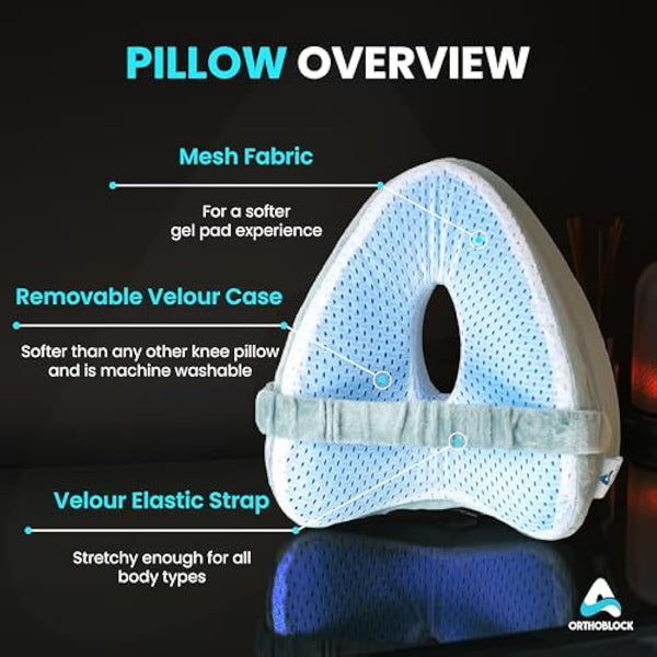 ORTHOBLOCK Knee Pillow with Training Video incl | Pain Relief for Lower Back, Hip, Knee, and Joint Discomfort, Sciatica, and Pregnancy | Side Sleepers | Premium Velour Memory Foam Leg Cushion