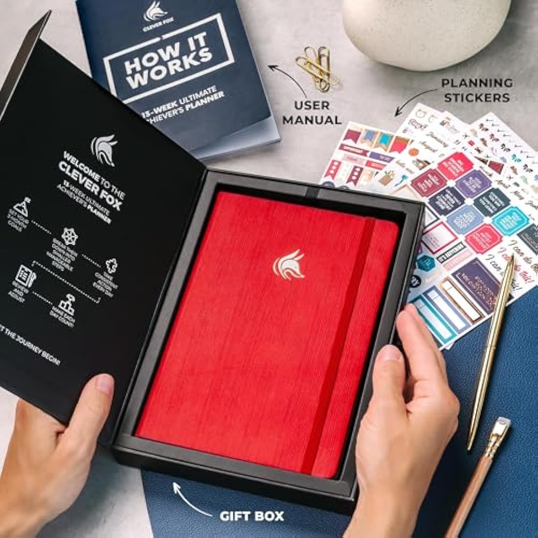 Clever Fox Ultimate Achiever’s Goal Planner - Focus & Productivity 90 Day Journal. Daily Weekly Monthly Planner Organizer & Hourly Schedule Notebook - Undated, Hardcover, A5 Size, Ruby Red