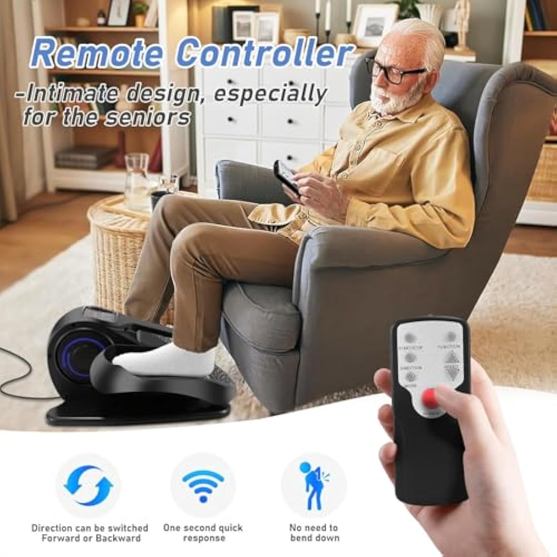 Rollingsurfer Under Desk Elliptical Machine, Adjustable Speeds Elliptical Trainer with Remote Control, Seated Pedal Exerciser, Portable Leg Exerciser for Teens Seniors and Adults