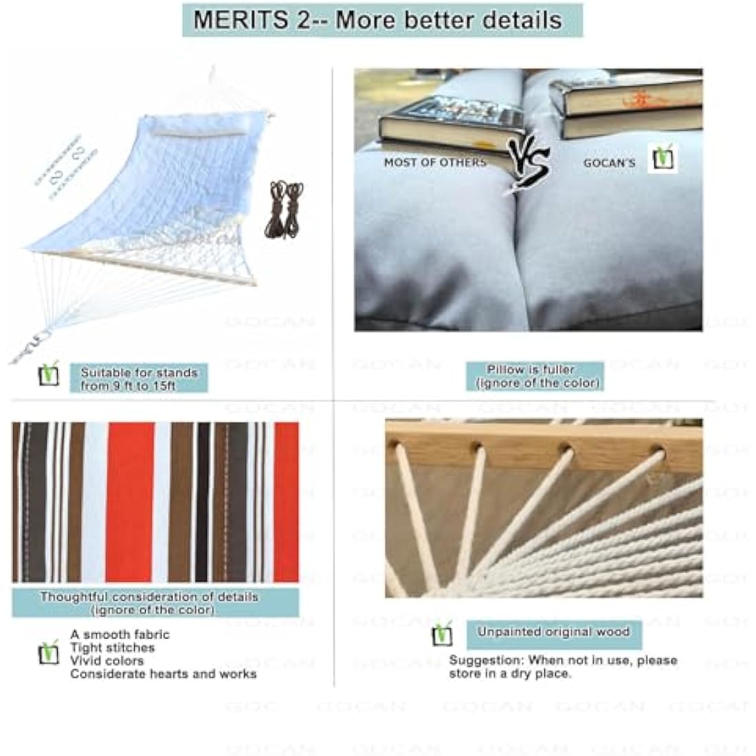 GOCAN Mesh Hammock,Cotton Rope hammocks with Pad Chains Hooks Tree Straps fit Stands from 9' to 15' for Outside Indoor Patio Yard