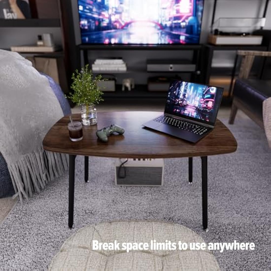 WOHOMO Folding Coffee Table Rustic Small Coffee Tables for Living Room Farmhouse Portable Table for Small Spaces Rectangular Mid Century Coffee Tables, No Assembly 31.5 * 15.7 * 17.7IN, Walnut