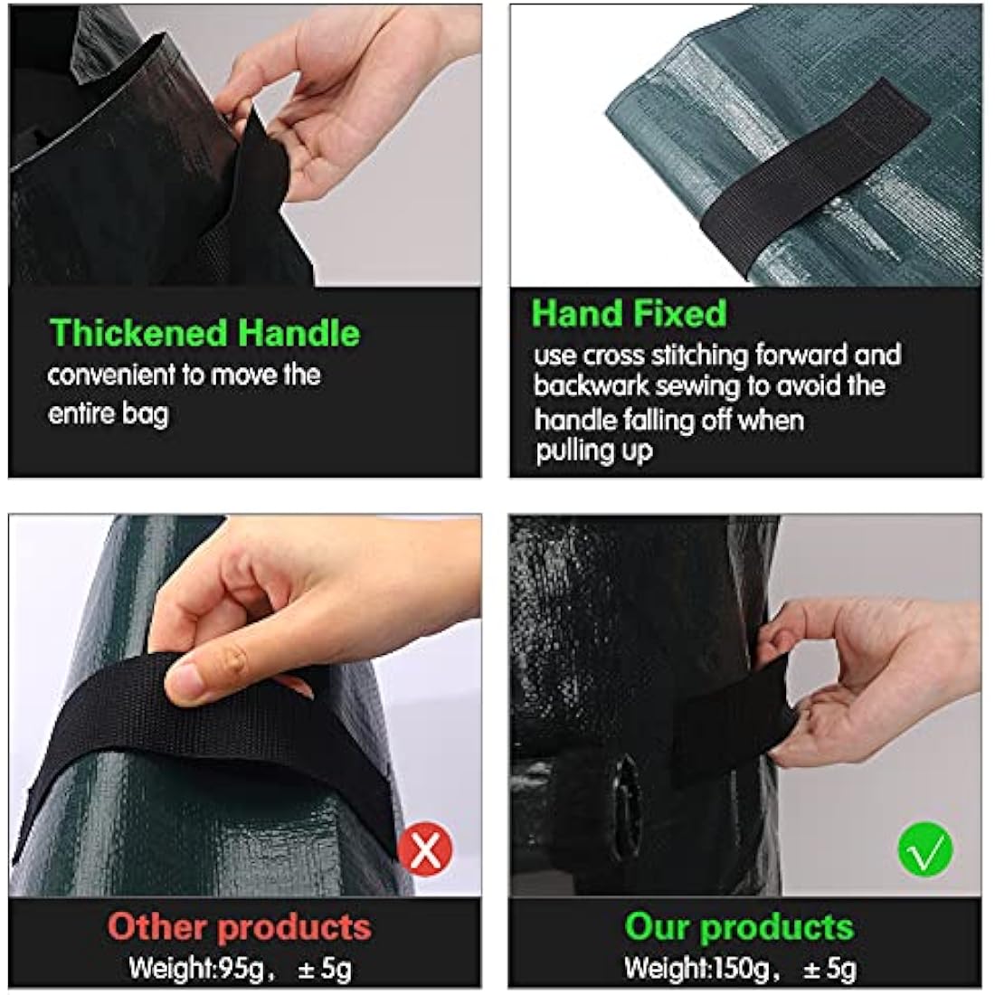 Ram® 4 Pack 7 Gallon Potato Grow Bag set. Garden Plant Bags for potatoes, carrots, tomatoes, cucumbers and other Vegetables. Made in Green Polyethylene Complete