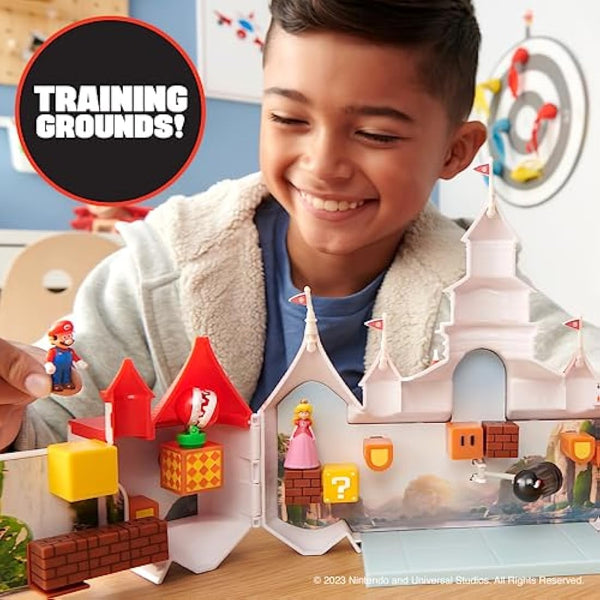 THE SUPER MARIO BROS. MOVIE – Mushroom Kingdom Castle Playset with Mini 1.25” Mario and Princess Peach Figures for Super Mario Fans Aged 3+