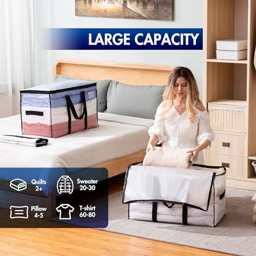 TAILI Extra Large Moving Bags,4 Pack Clear Heavy Duty Totes For Storage,Wrap Around Handles,Storage Bags for Clothes,Bedding,Space