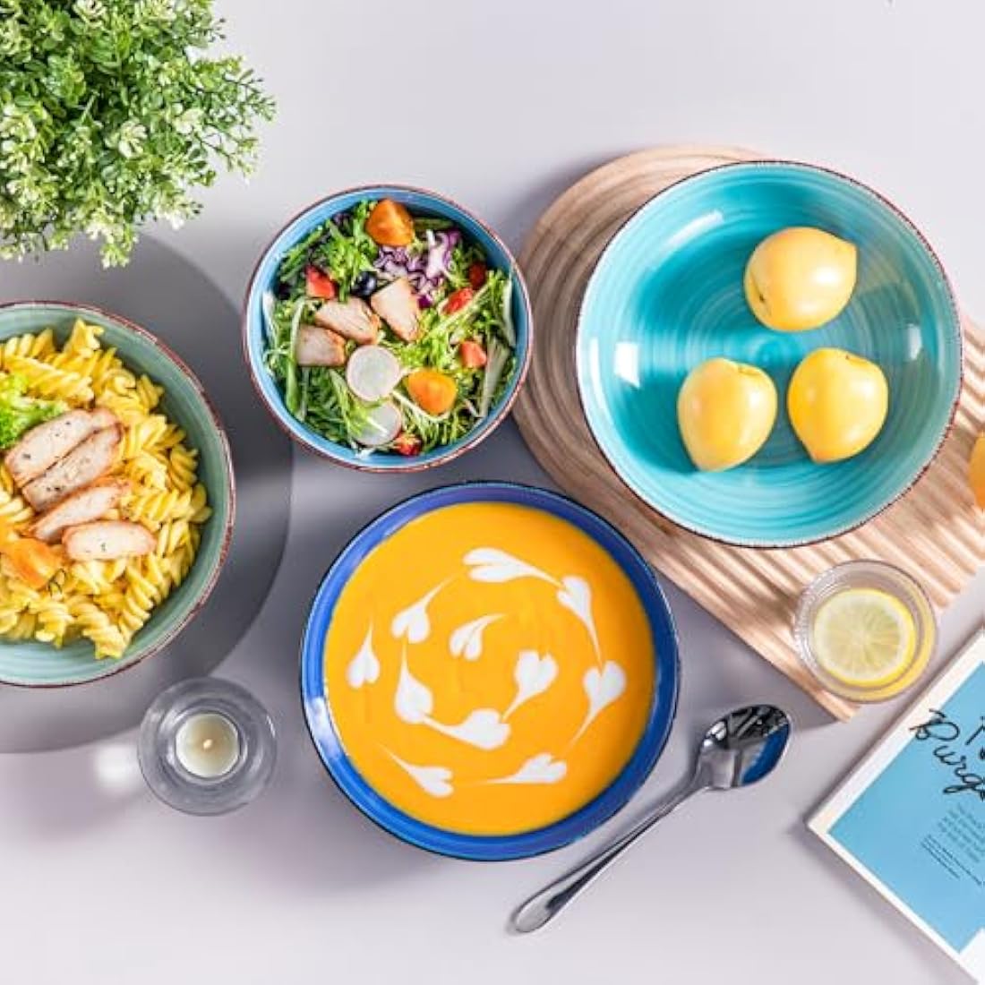 vancasso Bonita Blue Dinner Set, 24-Piece Dinner Sets for 6 People, Handpainted Swirls Plates and Bowls Set in Modern Style, Include Dinner Plates, Dessert Plates, Pasta Bowls and Cereal Bowl