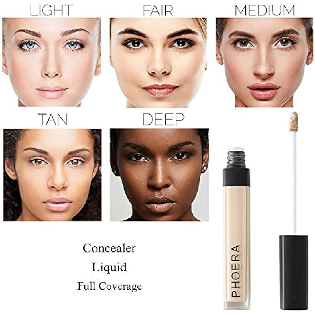 Phoera Full‑Coverage Matte Liquid Concealer – Waterproof, Oil‑Free Camouflage for Dark Circles, Acne Scars & Under‑Eye (109 - Hazelnut)