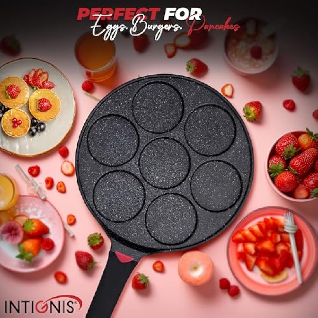Non-Stick Ceramic Coated Frying Pan 26cm for Mini Pancakes | Mini Uthappam | Mini Crepe | Frying Eggs | 4 & 7 Moulds | Induction Safe