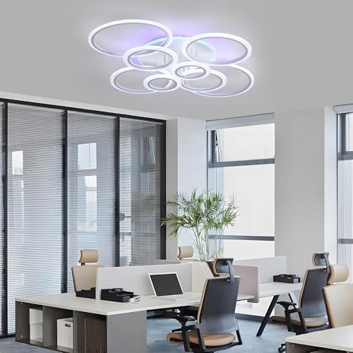 ZAITINZ dimmable Modern Ceiling Lights,80W led Ceiling Light Acrylic,Bedroom Ceiling Light White,8-Rings Ceiling Lights Living Room,Kitchen Lights Ceiling Indoor,Ceiling Lights Round 3000-6000K