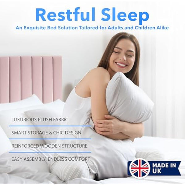 ComfoRest - Sophisticated 3FT Single Bed Base | Spacious Frame with 2 Storage Drawers | Durable Design for Practical Living | Versatile Choice for Contemporary Interiors (Pink Plush)