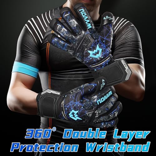 WVVOU Football Goalkeeper Gloves for Adults and Youth, High Performance with 5 Detachable Fingersave, Goalie Gloves with 4mm Sticky Latex Palm (Blue,
