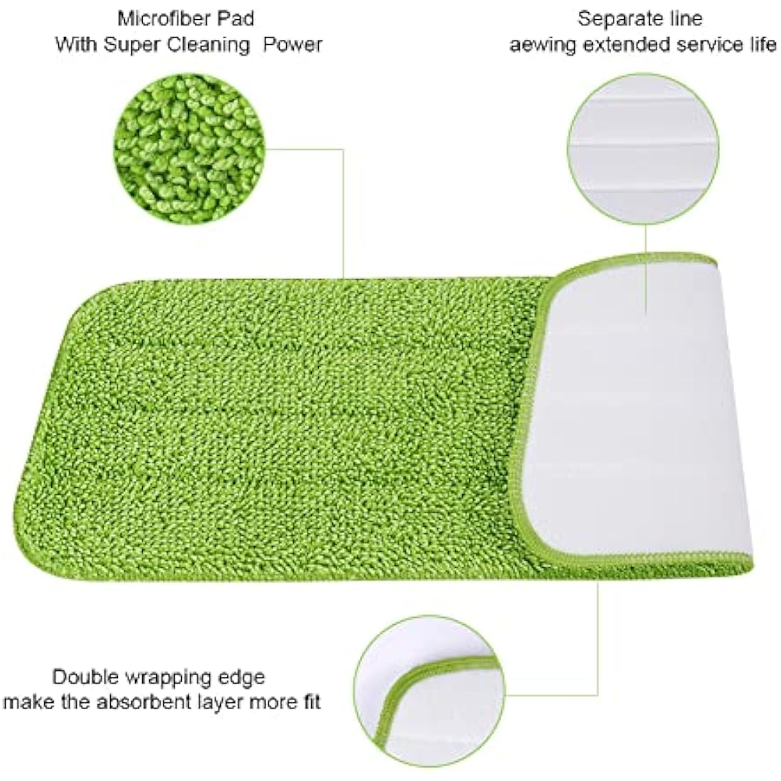 Vicloon Mop Pad, 6 PCS Microfiber Replacement Mop Pads Fit for All Spray Mops & Reveal Mops, Washable (Green)
