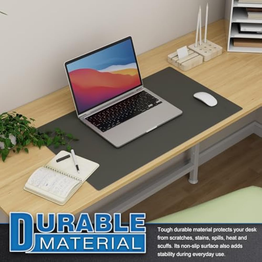 K KNODEL Small Office Leather Desk Mat, Mouse and Keyboard Pad, Computer and Laptop Mat, Desktop Protector and Cover, Writing Pad and Blotter (60x35cm, Dark Gray)