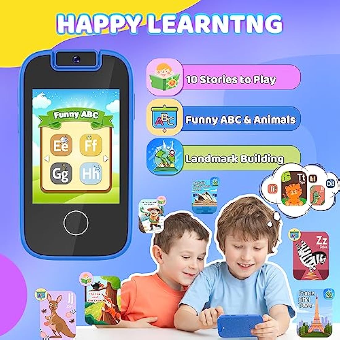 Kids Smart Phone for Boys, Christmas Birthday Presents Gifts for 3 4 5 6 7 8 years old Boys, Touchscreen Kid Toy Phone MP3 Music Player with Dual Camera, Toys for girls age 3-8 with 8G SD Card