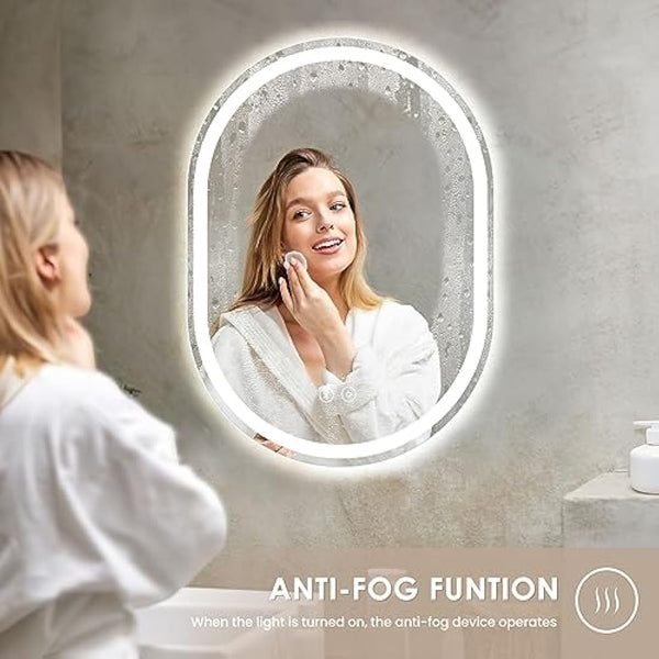 Dripex 500 x 700 mm Bluetooth Oval Bathroom LED Mirror, Illuminated Backlit Wall Mounted Mirror with Demister, Anti-fog, 3 Lighting Modes, Dimming Light, IP44