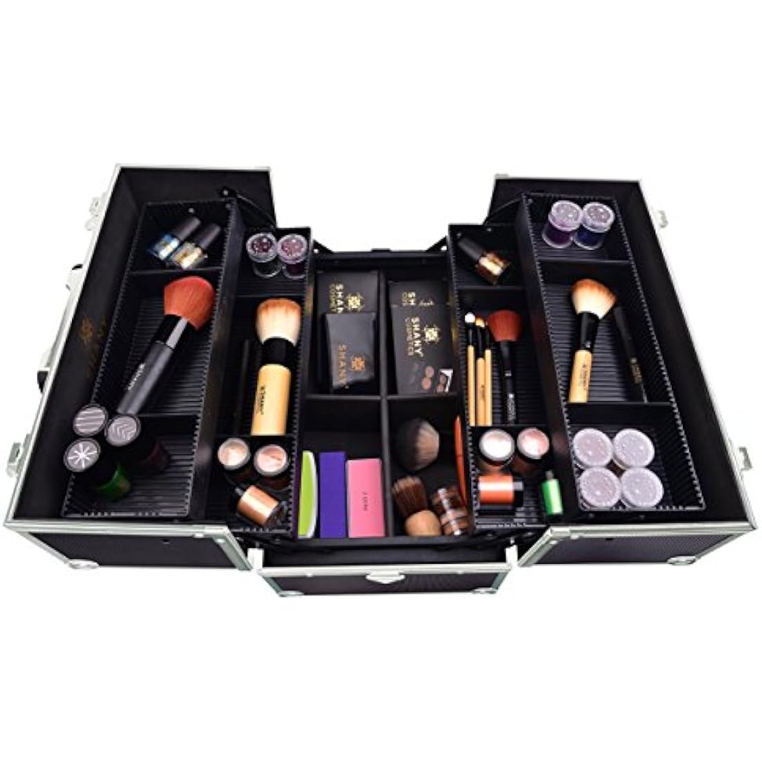 Shany Black Aluminum Pro Makeup Case with Shoulder Strap and Locks