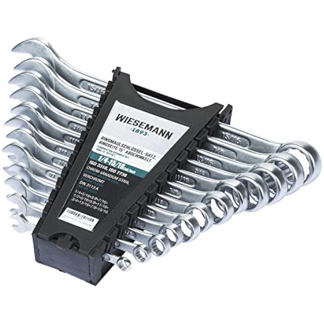 Combination Spanner Set 12 pcs. inch, inch Sizes 1/4" - 15/16" by WIESEMANN 1893 I Spanner Set in Tool Holder I 80362