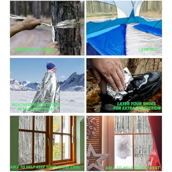 MIXIAO Emergency Foil Blanket (Pack of 100), Survival Thermal Mylar Blankets Individually Packaged Perfect for Outdoors, Hiking, Survival, Marathons or First Aid