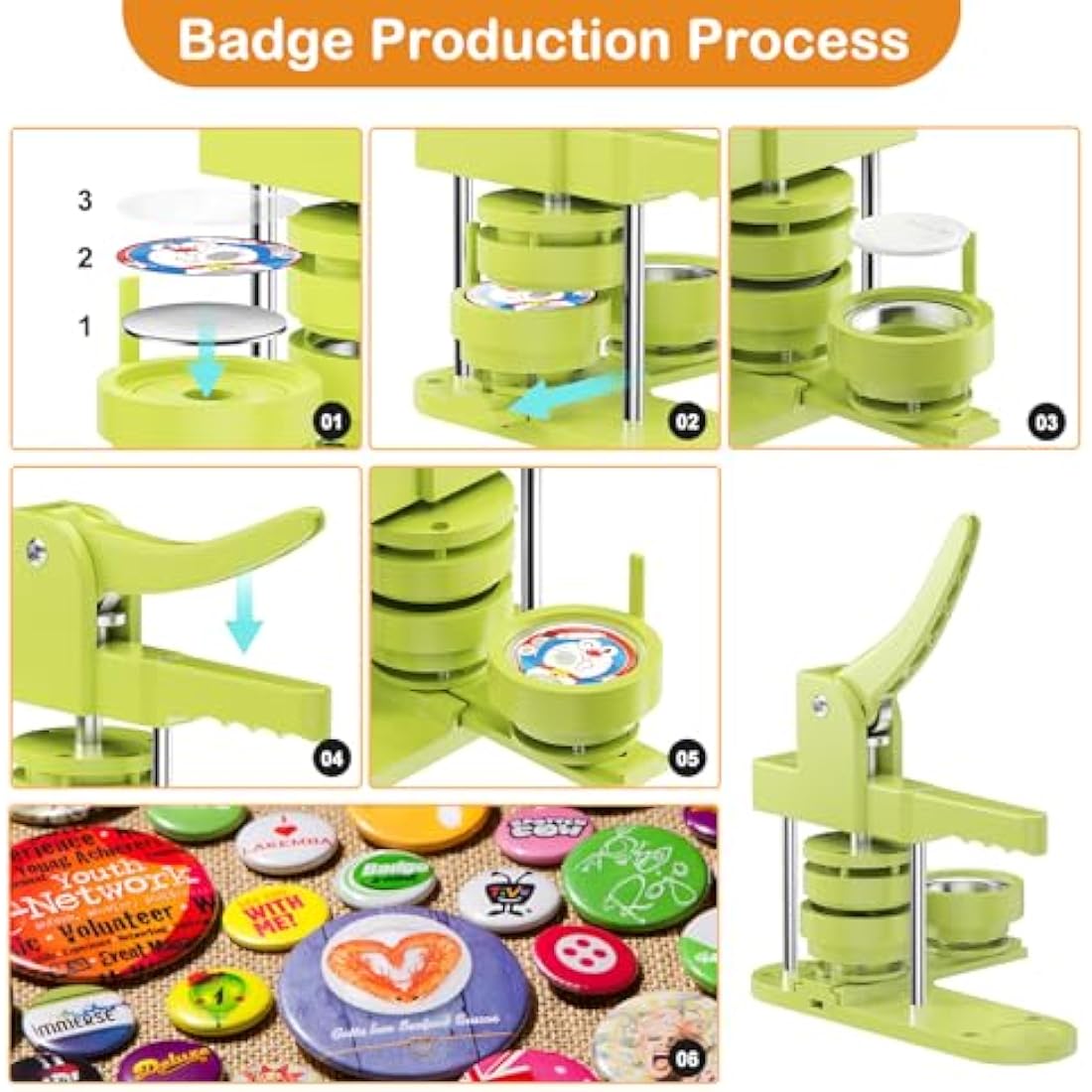 Badge Maker Button Press Machine 58+32+25mm DIY Pin Making Kit with 400pcs Button Parts and Circle Cutter for Custom Button