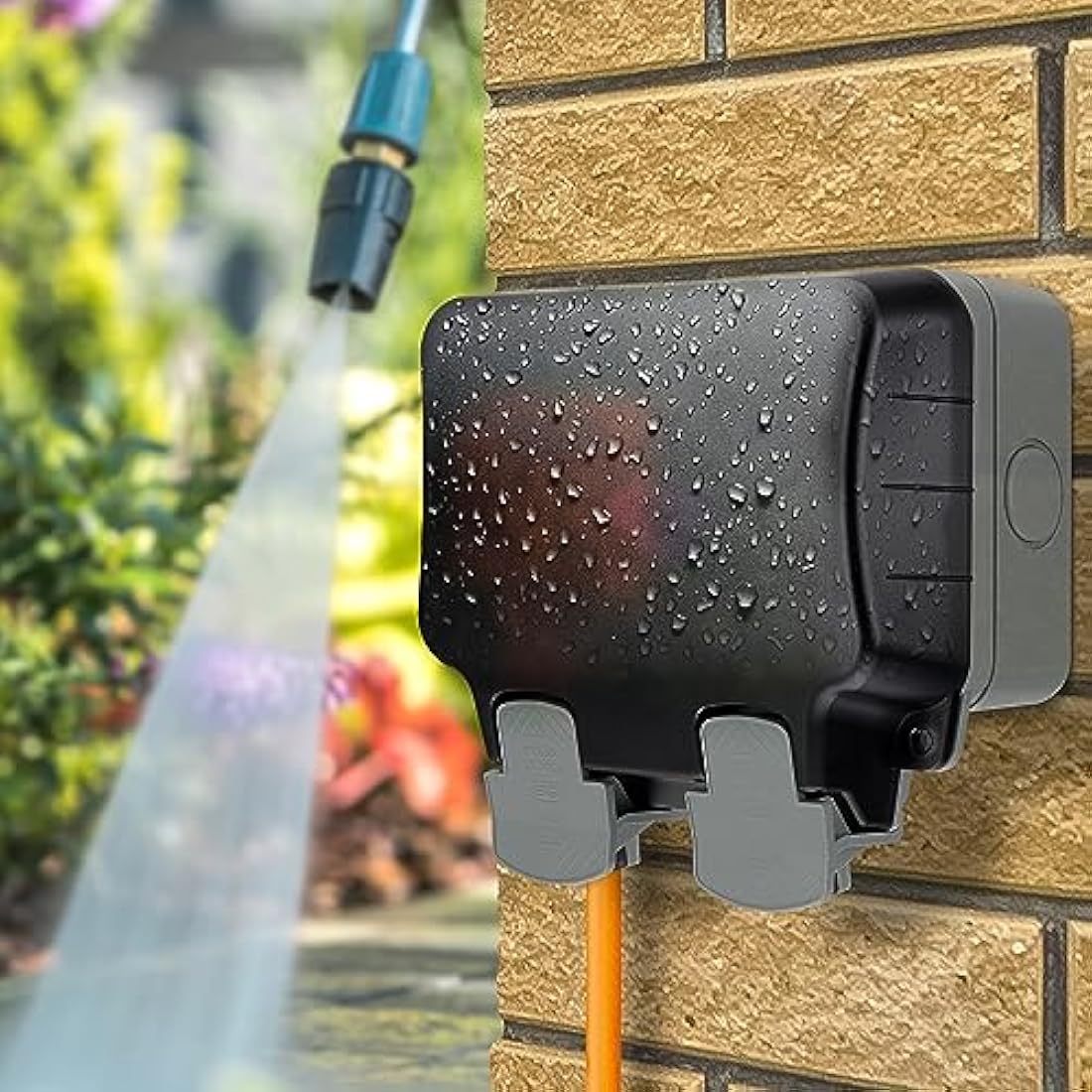 BG Electrical WP22RCD-01 Double Weatherproof Outdoor Switched Power Socket with Latching RCD, IP66 Rated, 13 Amp