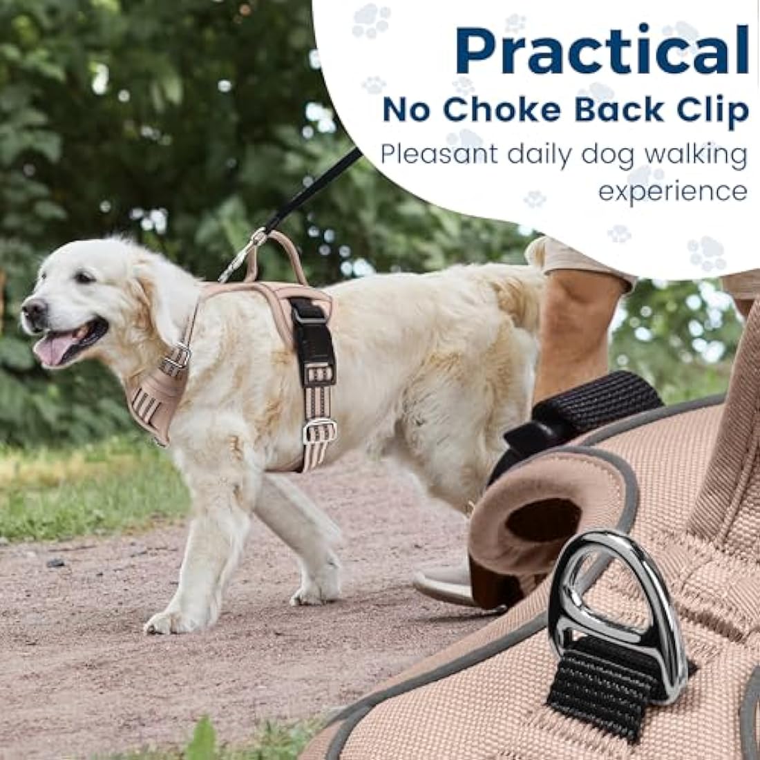 Funfox Dog Harness Large No Pull, Adjustable 2 Clips Anti-Pull Vest with Practical Handle, Breathable Padded Pet Harness Designed for Small/Large Breeds, Reflective Training Walking Brown L