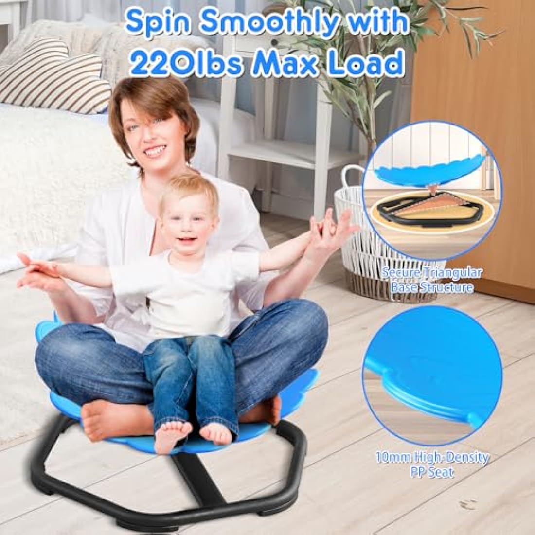 TERRAMUS Floral Swivel Chair for Kids, 360° Spinning Seat, Toddler Sit and Spin Wobble Chair, Sensory Balance Toys, Autism Adhd Chairs, Play Equipment Relief Motion Sickness for Boys Girls (Blue)