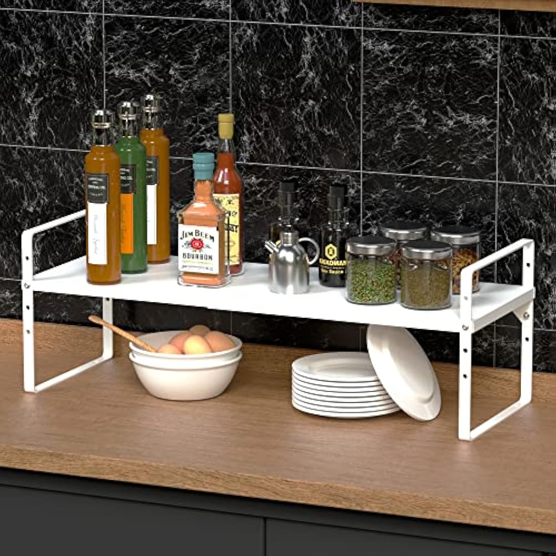 ARCCI Expandable Kitchen Cabinet Shelf Organizers, Stackable Metal Pantry Storage Shelves Rack, Adjustable Counter Spice Shelf for Cabinets, Countertop, Cupboard Organizers and Storage, White