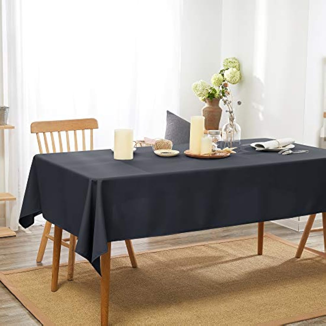 Deconovo Home Decorative Oxford Wipeable Tablecloth Rectangle Water Resistant Tablecloth for Patio Table Table 140x240cm(55x95in) Dark Grey