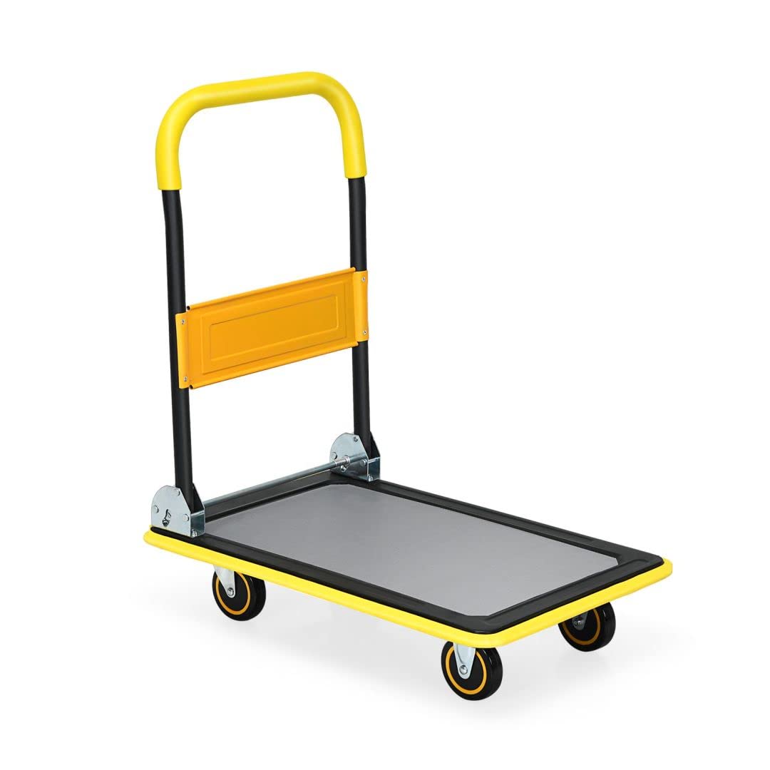 COSTWAY 150kg/300kg Folding Platform Trolley, Heavy Duty Hand Sack Truck with Handle & Bumper Strips, Rolling Flatbed Cart Dolly for Easy Transportation and Heavy Lifting (73x49x83cm, 150kg Capacity)