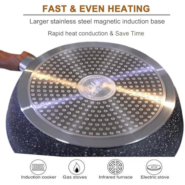 Kitchen Academy Induction Hob Pots and Pans Set - 12 Piece Cooking Pans Set, Black Granite Kitchen Cookware Set,Nonstick Saucepan Set PFOS & PFOA Free