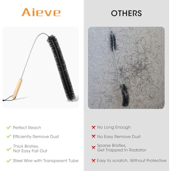 Aieve Radiator Cleaner Brush, 80CM Radiator Brush, Flexible Long Cleaning Duster with Wood Handle for Heater & Dryer Lint & Washing Machine