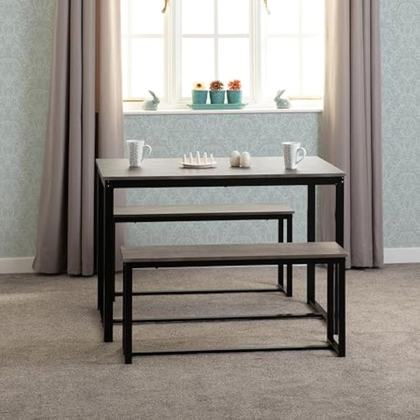 Seconique Lincoln 1+2 Dining Bench Set in Stone Effect/Black