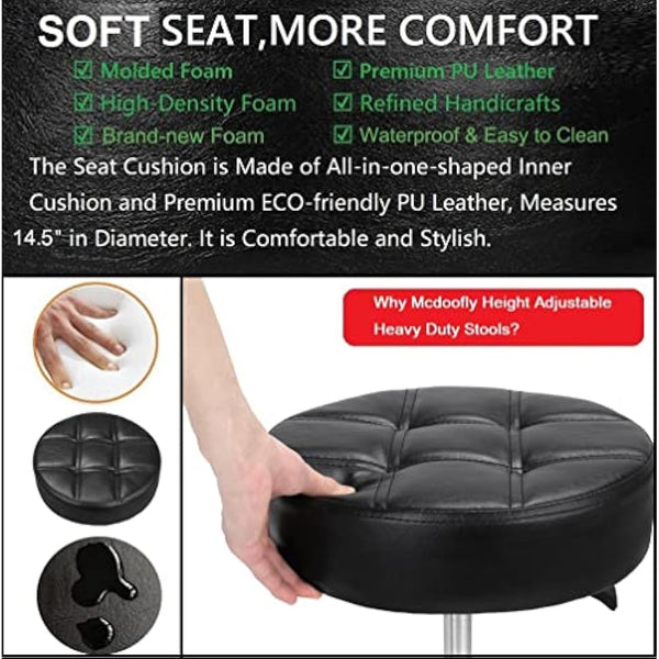 McDooFly Adjustable Heavy Duty Stool - Rolling Stools with Locking Caster Wheels - Swivel Stools Backless Chair for Home Kitchen Office Shop Tattoo Lash Tech Pedicure(Black, Height 56 to 76 cm)