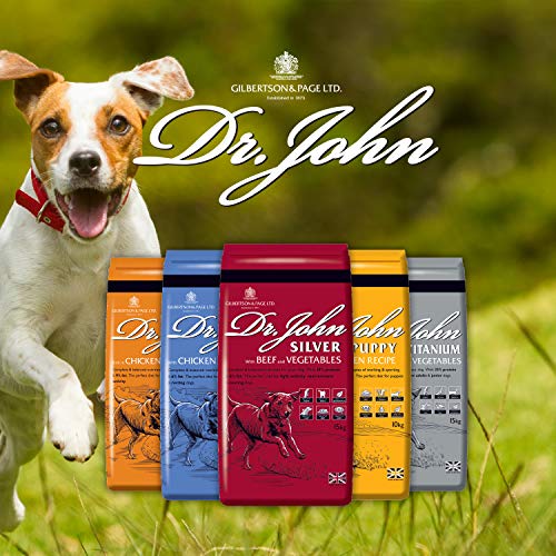 Dr John Silver Dry Dog Food 15kg - Chicken with Vegetables - Complete Dog Biscuits 15kg - Senior and Adult Dog Food for Light Activity, Maintenance and Resting Dogs
