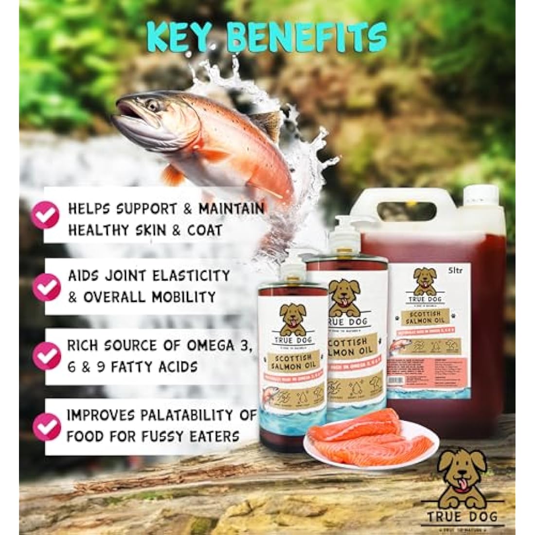 True Dog 100% Pure Scottish Salmon Oil 5ltr | Salmon Oil for Dogs & Cats, Omega 3, 6 & 9, Skin and Coat Health, Joint & Mobility Support