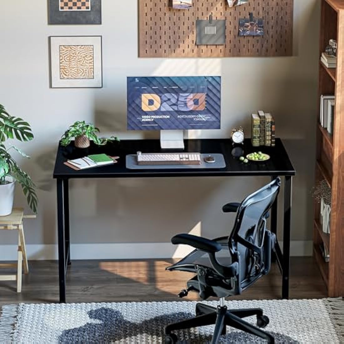 Grandder 100 cm Computer Desk, Small Home Office Desk Study Writing Kid Table, Simple PC Gaming Desk, Adjustable Feet, Black