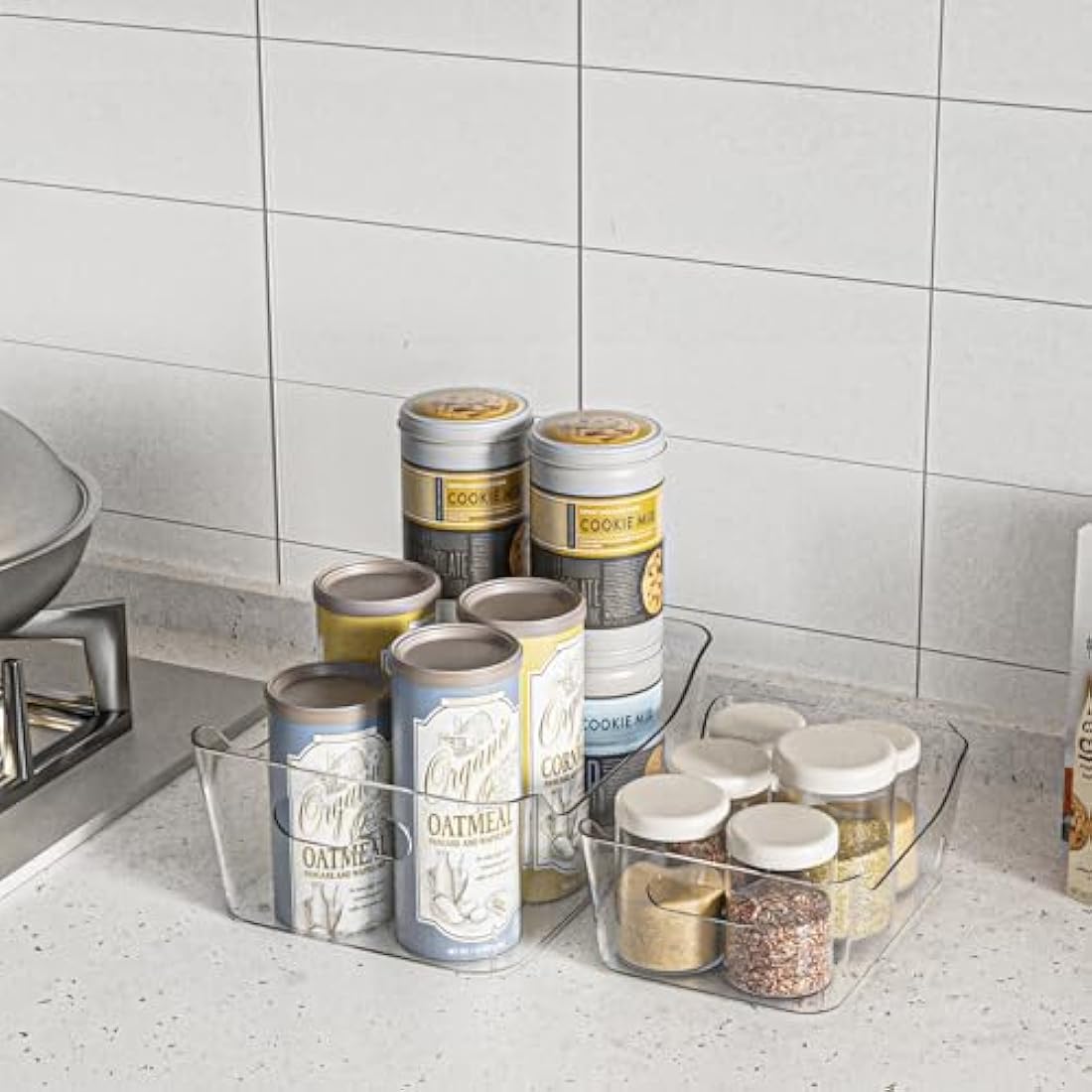 12PCS Clear Storage Box Organisers Plastic Bathroom Organiser Versatile Kitchen Organiser Tray for Desk, Makeup , Kitchen Pantry Organizers and Storage