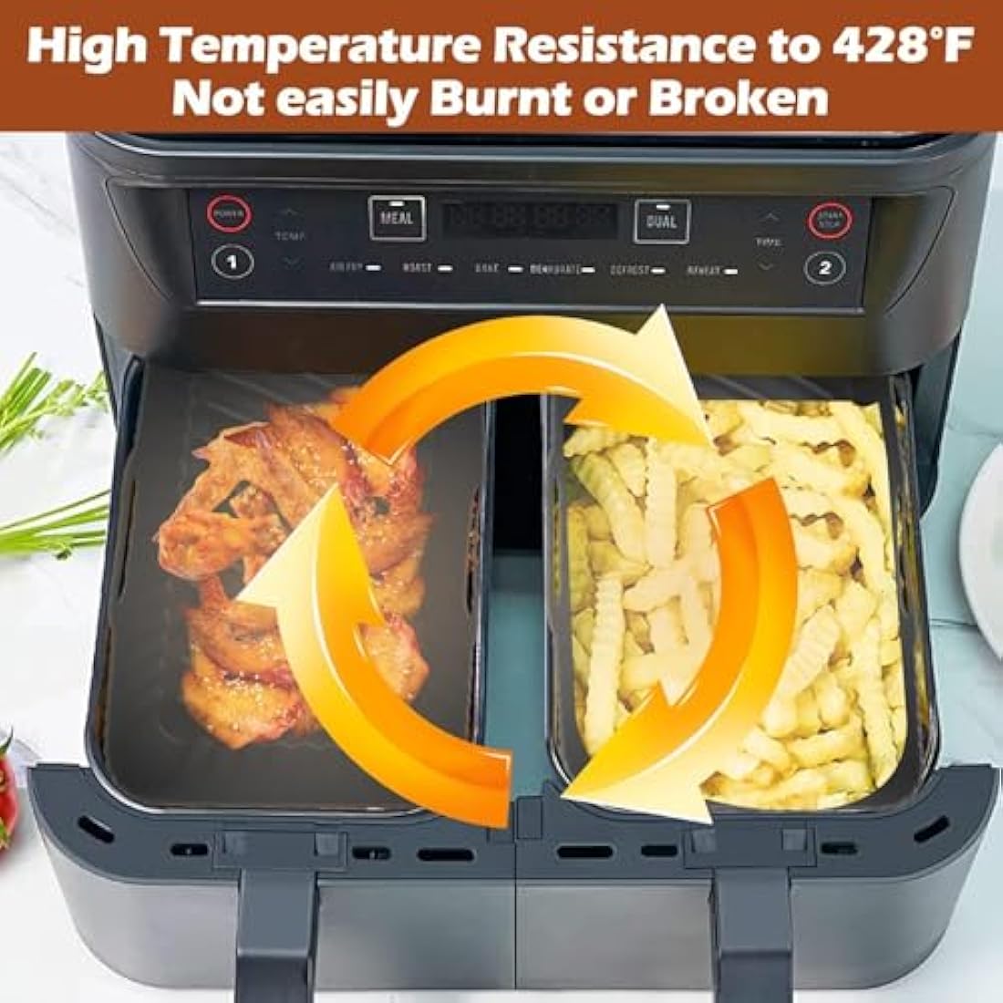 Silicone Air Fryer Liners for Ninja Foodi Air Fryer AF300UK, 2Pcs Ninja Foodi Dual Zone Air Fryer Accessories, Reusable Silicone Dual Basket Air Fryer Liner 7.6L