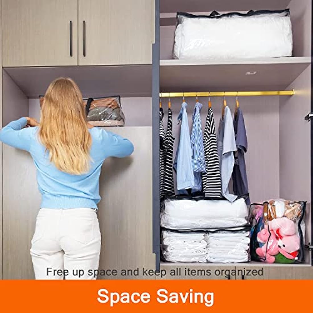 Vieshful 5 Pack Clear Comforter Storage Bag, 110L Clothes Storage Bag with Zipper Closet Organizer, Plastic Storage Containers Moving bags for Comforter, Blanket, Bedding, Duvet, Toys