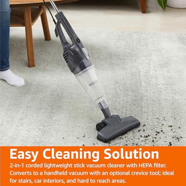 Amazon Basics 2-in-1 Corded Upright Vacuum Cleaner, ECO Motor, HEPA filtration, Lightweight Stick, Black