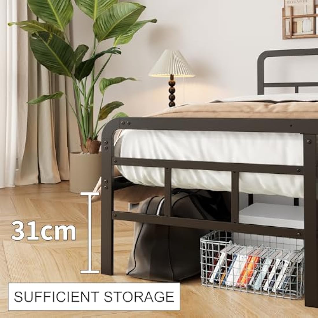 Yicensen Small Single Bed Frame with Curved Headboard and Footboard 75x190 cm, Black Single Platform Bed with Heavy Metal Slats for Stable Support, No Box Spring Needed, Noise Free, Easy Assembly