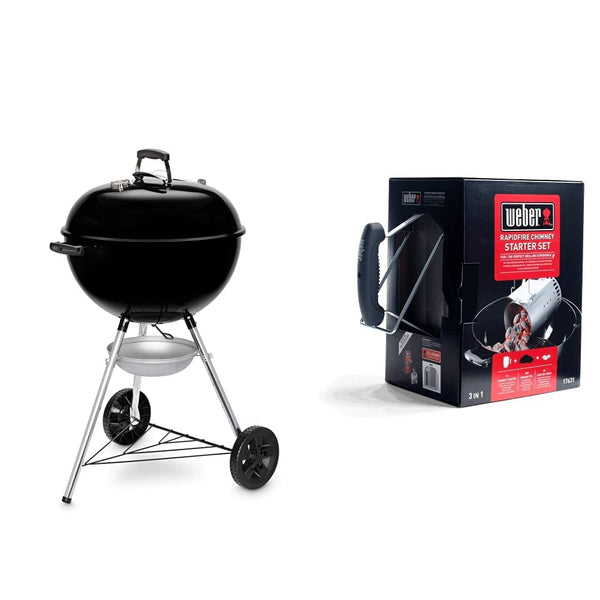 Weber Original Kettle Charcoal Grill, Ø 57cm Grill Area, BBQ Grill with Porcelain-Enamelled Lid & Bowl, Lid Thermometer, One-Touch Cleaning System - Black (14101004)