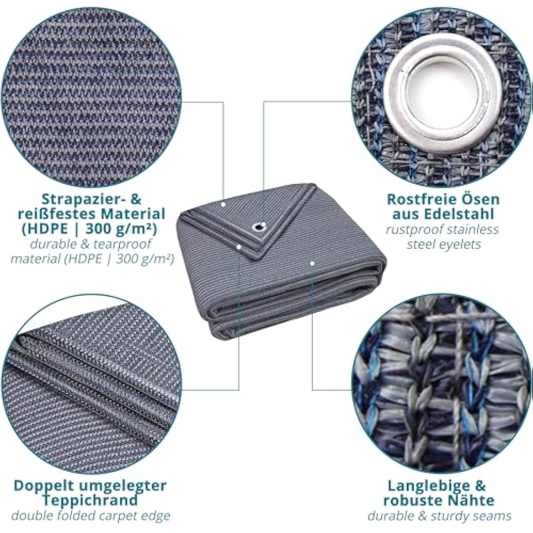 valuents Awning Carpet – Blue/Grey – Various Sizes – Camping Rug Outdoor – Tent Carpet Caravan / Motorhome with Carry Bag + Plus: Washing Line & 8 T-Pegs